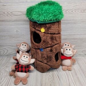 Frisco Holiday Hide and Seek Monkey Christmas Lights Tree Trunk Plush Dog Toy